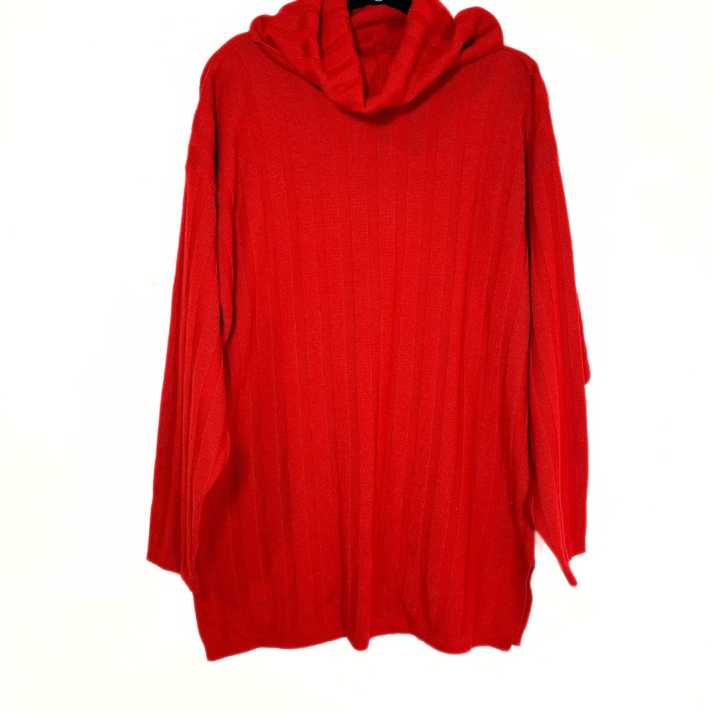 Women's Wool Sweater Pus Size 14/16‎ Red Cowl Neck Cozy Holiday Office Wear